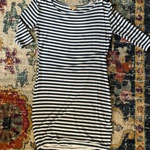 Piko Bodycon white and navy striped dress